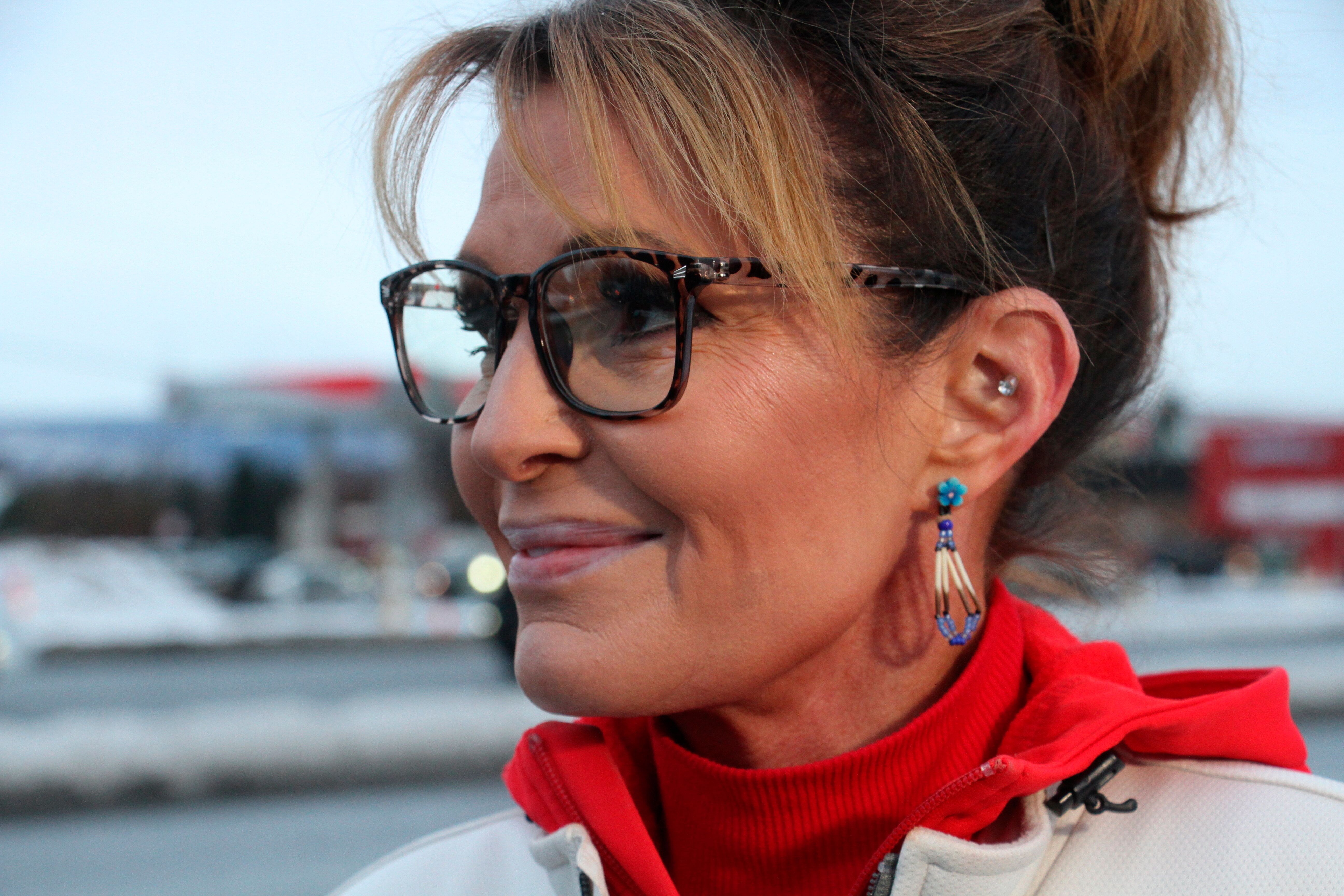 Former Alaska Gov. Sarah Palin, a Republican candidate for Alaska's sole seat in the U.S. House, meets with reporters during a sign-waving event on Nov. 8, 2022, in Anchorage, Alaska. Palin faced U.S. Rep. Mary Peltola, a Democrat, Republican Nick Begich and Libertarian Chris Bye in the general election. 