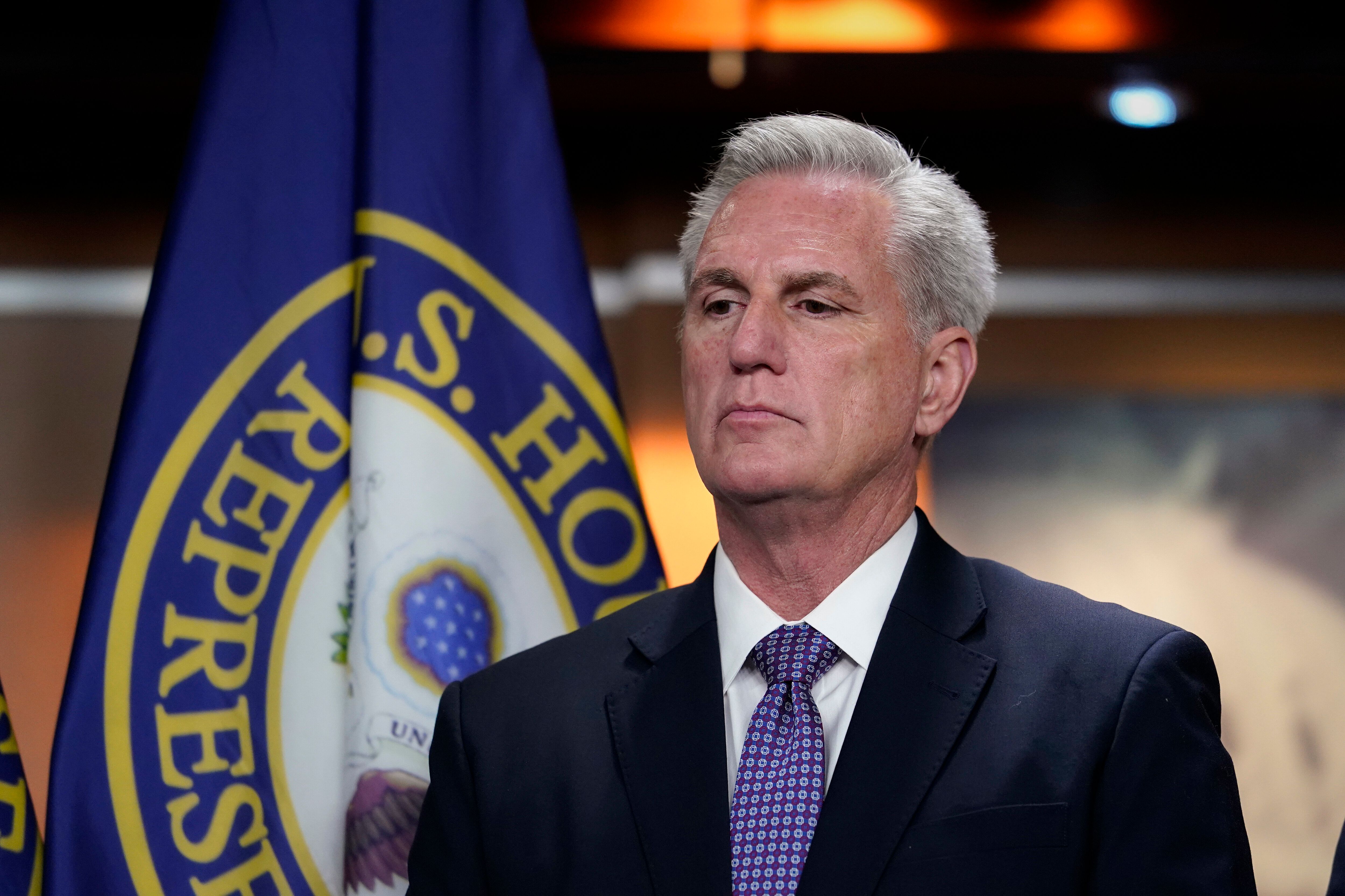 House Minority Leader Kevin McCarthy, R-Calif., pauses during a news conference at the Capitol in Washington, on Dec. 14, 2022.